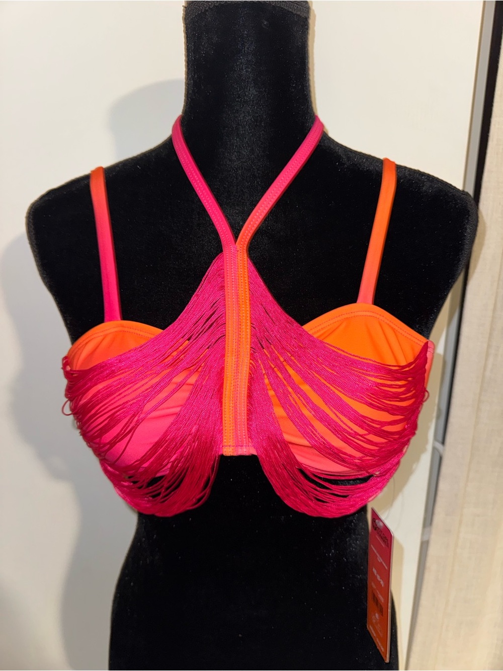 Fringe Halter Bralette in Hot Pink and Orange